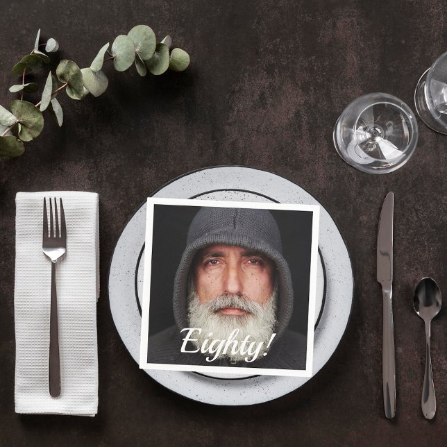 80th birthday photo eighty guys script men napkin (Creator Uploaded)