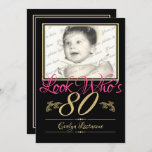 80th Birthday Photo Invitation<br><div class="desc">Look Who's 80 birthday photo invitation with changeable accent colour.  Upload a favourite photo of any age and customise text for your party.</div>