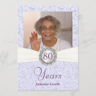 80th Birthday Photo Invitations Lavender Damask