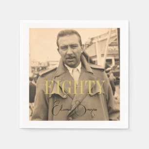 80th Birthday Photo Male Modern Birthday Napkin