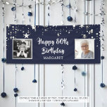 80th Birthday Photo Navy Silver Stars Personalised Banner<br><div class="desc">Celebrate any age birthday for him or her with this navy blue and silver star themed banner sign featuring two photos (perhaps THEN and NOW photos) and personalised with your custom text (the sample shows HAPPY 80TH BIRTHDAY NAME). PHOTO TIP: For fastest/best results, choose a photo with the subject in...</div>