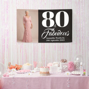 80th Birthday Photo Party Decor Black White Banner