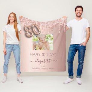 80th birthday photo rose gold pink friends fleece blanket