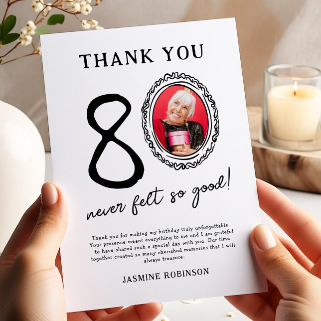 80th Birthday Photo Thank You Card (Creator Uploaded)