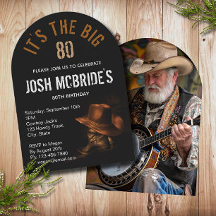 80th Birthday Photo Western Cowboy Hat Boots Invitation