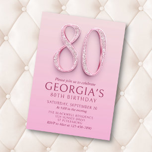 80th Birthday Pink Diamonds Invitation