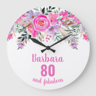 80th birthday pink floral  large clock