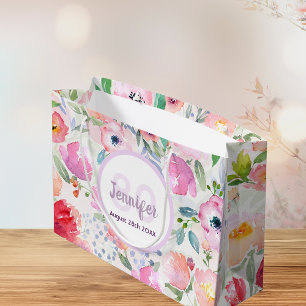 80th birthday pink flowers pastel bohemian large gift bag