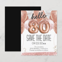 80th Birthday Pink Glitter Save the Date