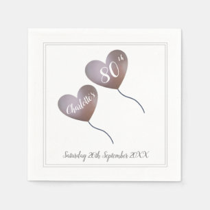 80th birthday pink heart balloon napkin