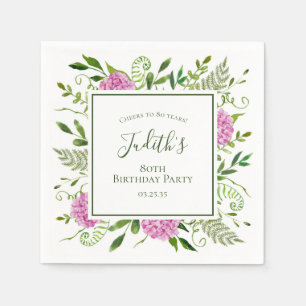 80th Birthday Pink Hydrangeas Napkin