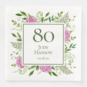 80th Birthday Pink Hydrangeas Napkin