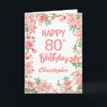 80th Birthday Pink Peach Peonies Watercolor Floral Card<br><div class="desc">80th Birthday Pink Peach Peonies Watercolor Floral Birthday Card. For further customisation,  please click the "Customise it" button and use our design tool to modify this template.</div>
