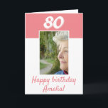 80th Birthday Pink Photo Happy Birthday  Card<br><div class="desc">80th Birthday Pink Photo Happy Birthday Card. The card is in pink and white colours. Personalise with your photo and text on the front and inside the card. You can also change the age.</div>