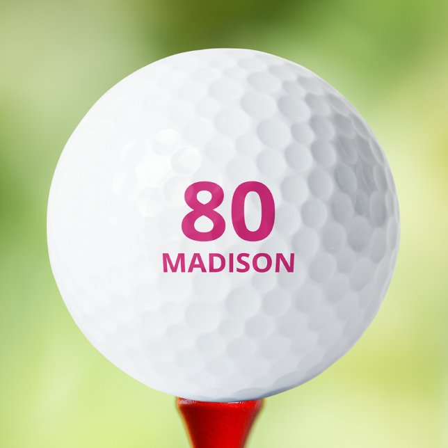 80th Birthday Pink Script Personalised Name Golf Balls (Creator Uploaded)
