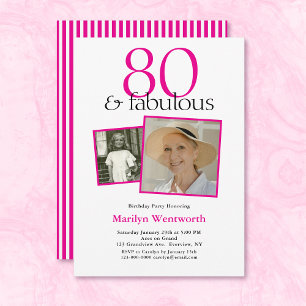 80th Birthday Pink Typography 2 Photo Invitation