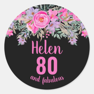 80th birthday pink watercolor floral classic round sticker