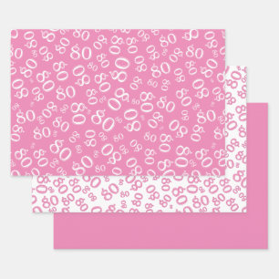 80th Birthday Pink & White Number Pattern 80 Wrapping Paper Sheet