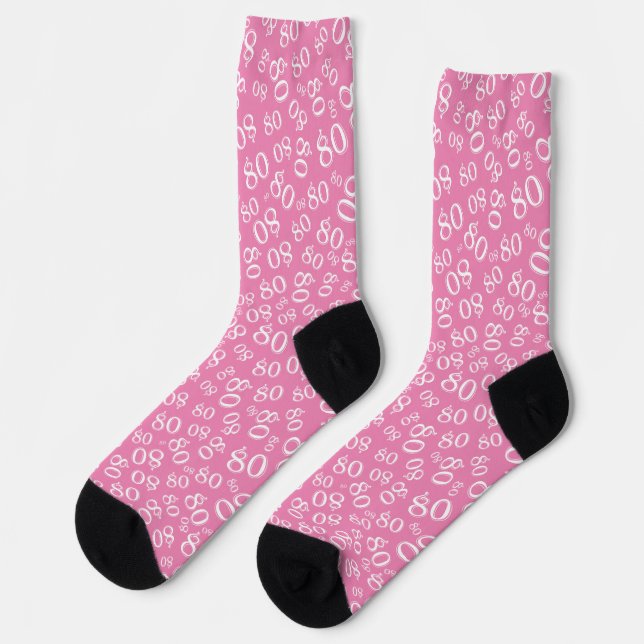 80th Birthday Pink/White Random Number Pattern Socks (Left)