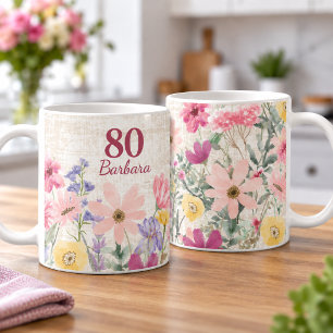80th Birthday Pink Wildflower Custom Gift for Her Coffee Mug