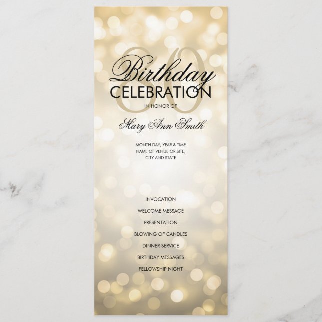 80th Birthday Program Lights Gold Menu (Front)