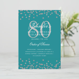 80th Birthday Program Menu Silver Turquoise