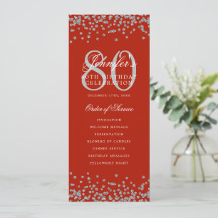 80th Birthday Program Menu Thanks Silver Red