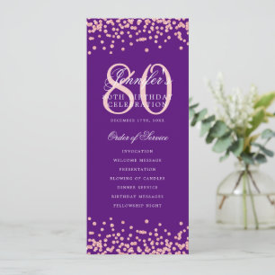 80th Birthday Program Rose Gold Confetti Purple 