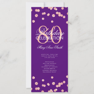 80th Birthday Program Rose Gold Navy Glitter Menu