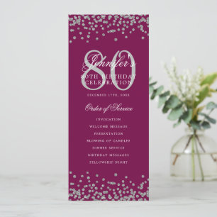 80th Birthday Program Silver Confetti Magenta