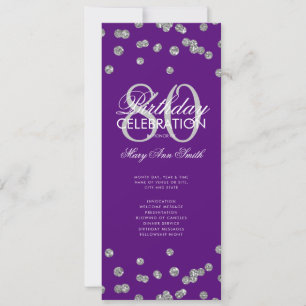 80th Birthday Program Silver Purple Glitter Menu