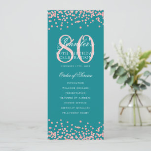 80th Birthday Program Thanks Rose Gold Turquoise 
