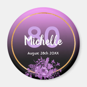 80th birthday purple black gold save the date magnet