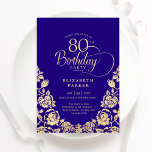 80th Birthday Purple Gold Roses Invitation<br><div class="desc">Purple gold elegant 80th birthday party invitation. Classy design featuring roses,  faux gold foil and typography script font. Trendy invite card perfect for a stylish female bday celebration. Personalise with your own details. Can be customised to any age. Printed Zazzle invitations or instant download digital printable template.</div>