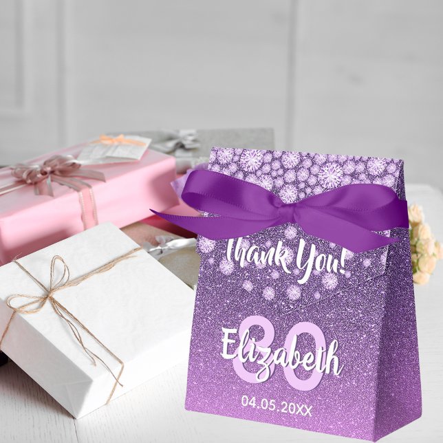80th birthday purple pink glitter diamonds name favour box (Creator Uploaded)