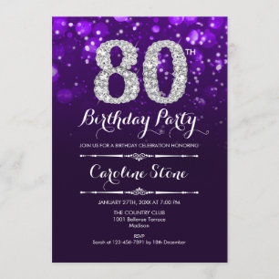 80th Birthday - Purple Silver Invitation