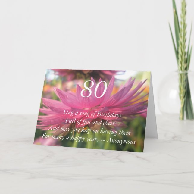 80th Birthday Quote Pink Paper Daisy Card (Front)