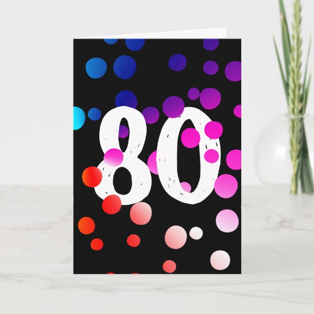 80th Birthday Rainbow Dots on Black Card (Front)
