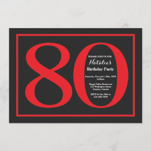 80th Birthday Red and Black Chalkboard Invitation