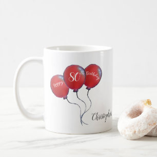 80th birthday red balloon gift coffee mug