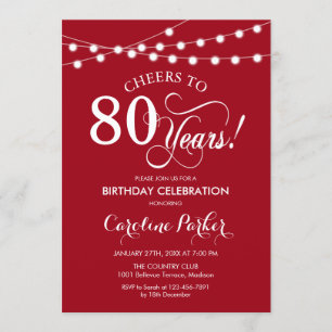 80th Birthday - Red White Invitation