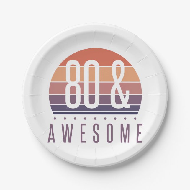 80th Birthday Retro Sunset Paper Plate (Front)