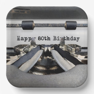 80th Birthday Retro Typewriter Paper Plate