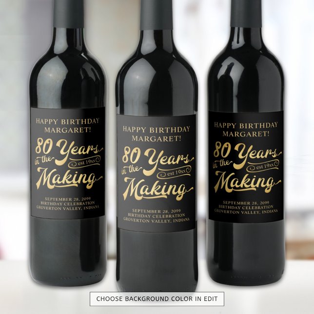 80th Birthday Retro Years in the Making Name Wine Label (Creator Uploaded)