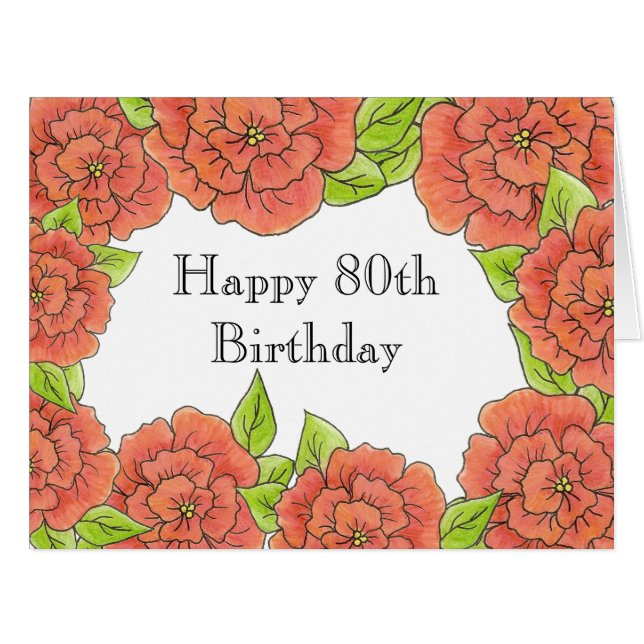 80th Birthday Rose Card (Front Horizontal)