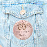 80th birthday rose gold blush pink party name tag 3 cm round badge<br><div class="desc">Elegant,  classic,  glamorous name tag for a 80th birthday party.  Rose gold and blush gradient background. Decorated with rose gold confetti.  Personalize and add a name.   The name is written with a modern dark rose colored hand lettered style script.   Number 80 is written with a balloon style font.</div>