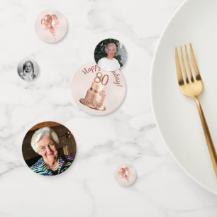 80th Birthday Rose Gold Cake Photo Confetti
