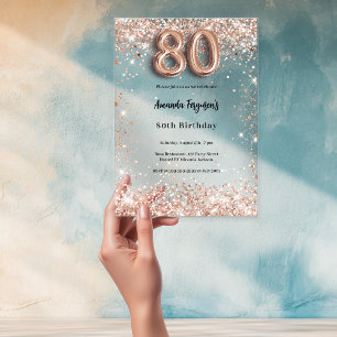 80th birthday rose gold clear party acrylic invitations