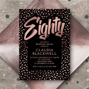 80th Birthday Rose Gold Confetti Invitation