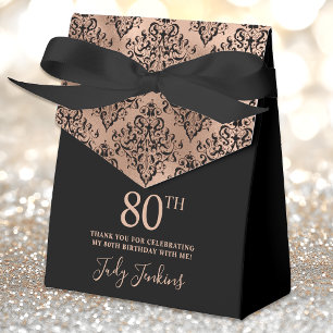 80th Birthday Rose Gold Damask Thank You Favour Box